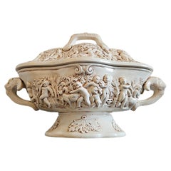 Antique Italian Capodimonte Porcelain Covered Serving Dish Large Soup Tureen