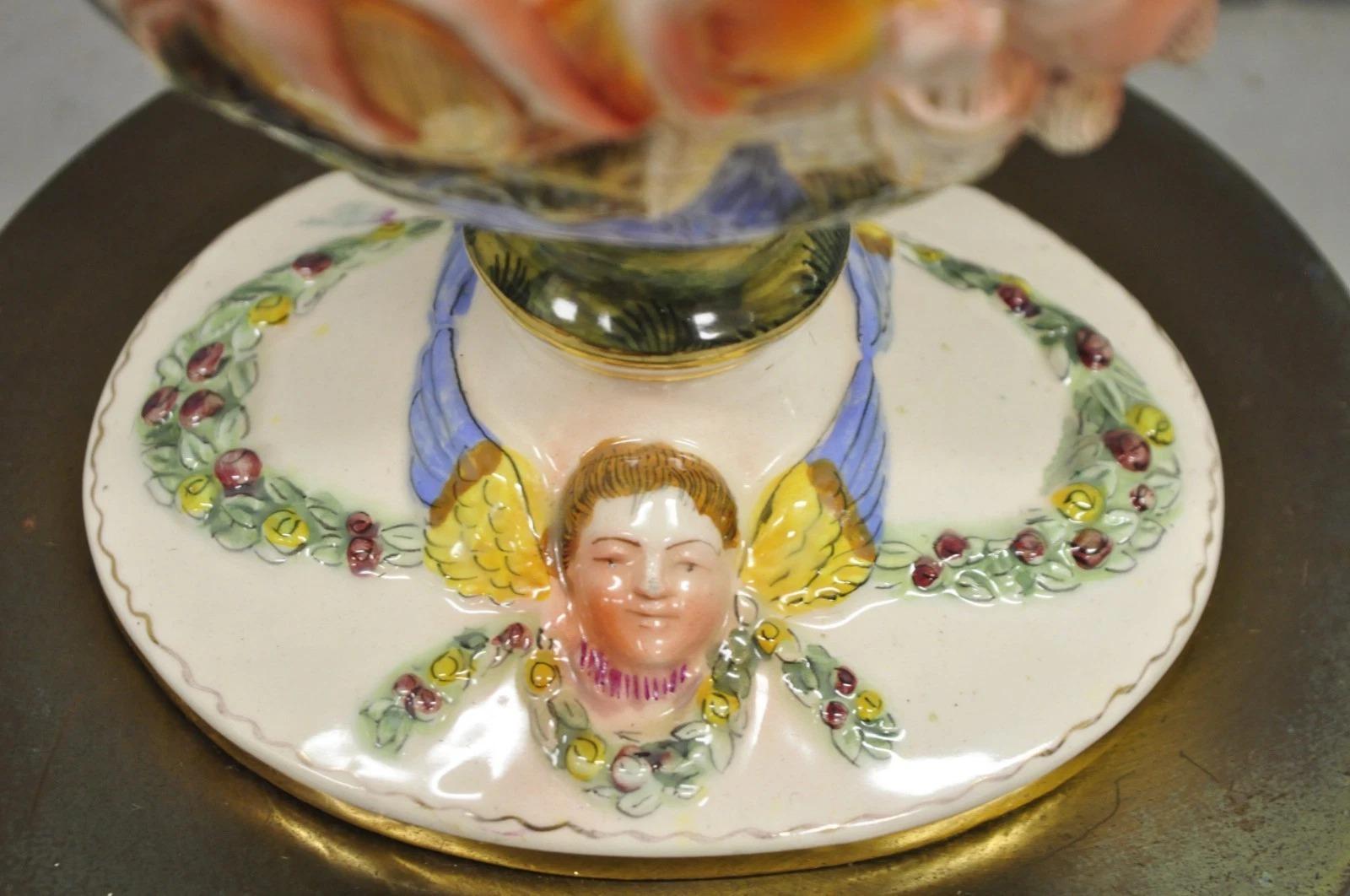 Vintage Italian Capodimonte Porcelana Figural Bacanal Querubín Sirenas Lámpara de Mesa en venta 4
