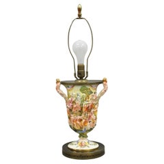 Vintage Italian Capodimonte Porcelain Figural Bacchanal Cherub Mermen Table Lamp