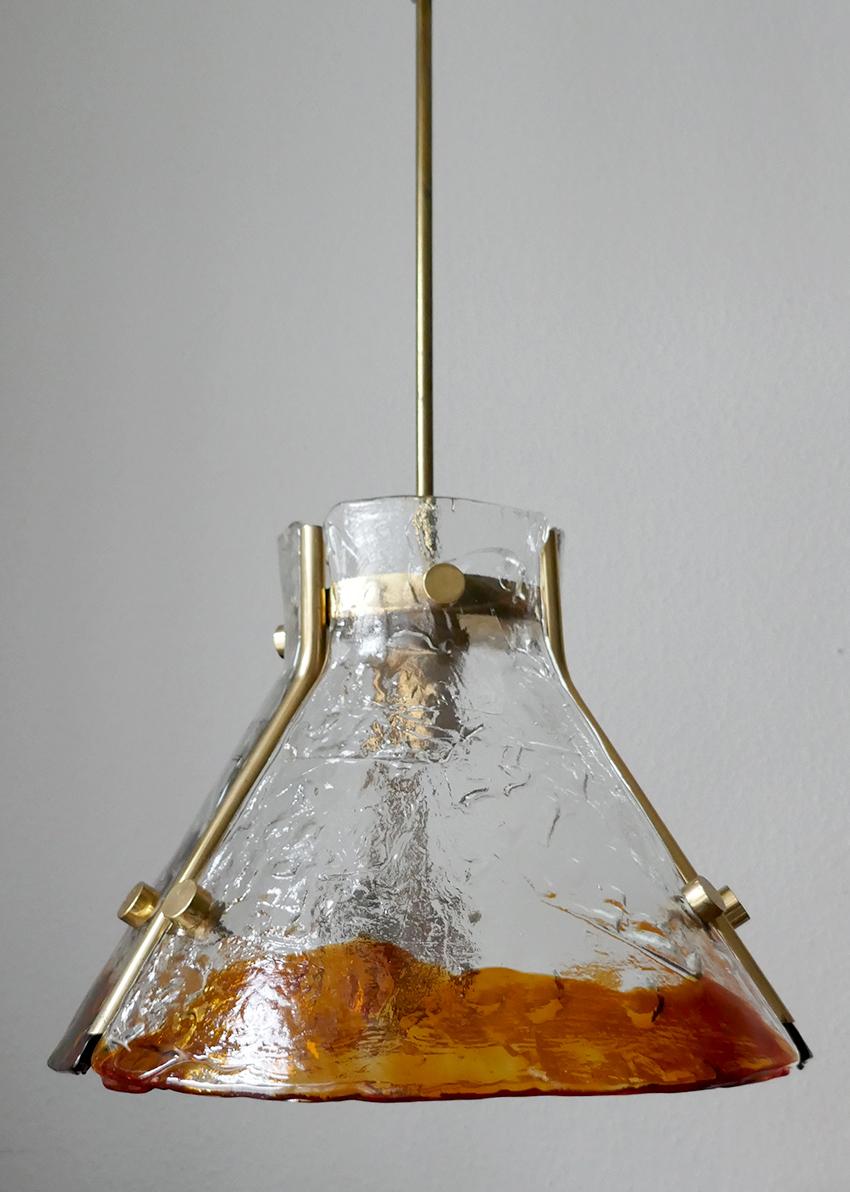 Vintage Italian Carlo Nason Brass and Blown Glass Ceiling Lights Pendant, 1960s In Good Condition In Berlin, DE