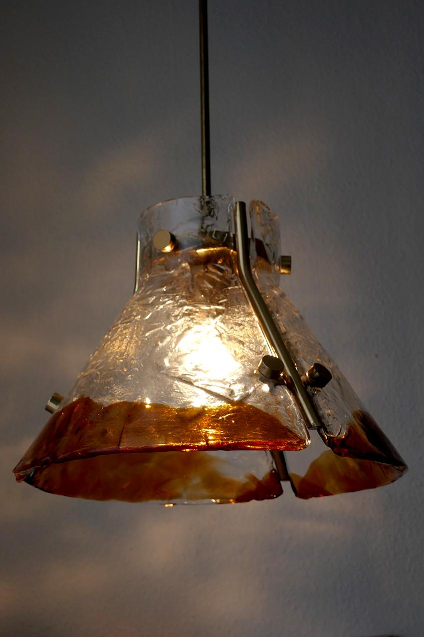 Mid-Century Modern Vintage Italian Carlo Nason Brass and Blown Glass Ceiling Lights Pendant, 1960s