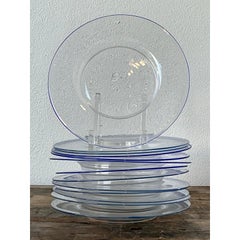 Vintage Italian Carloe Scarpa for Murano Blue Tipped Glass Plates - Set of 12