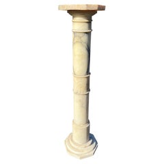 Vintage Italian Carrara Marble Pedestal in White With Black