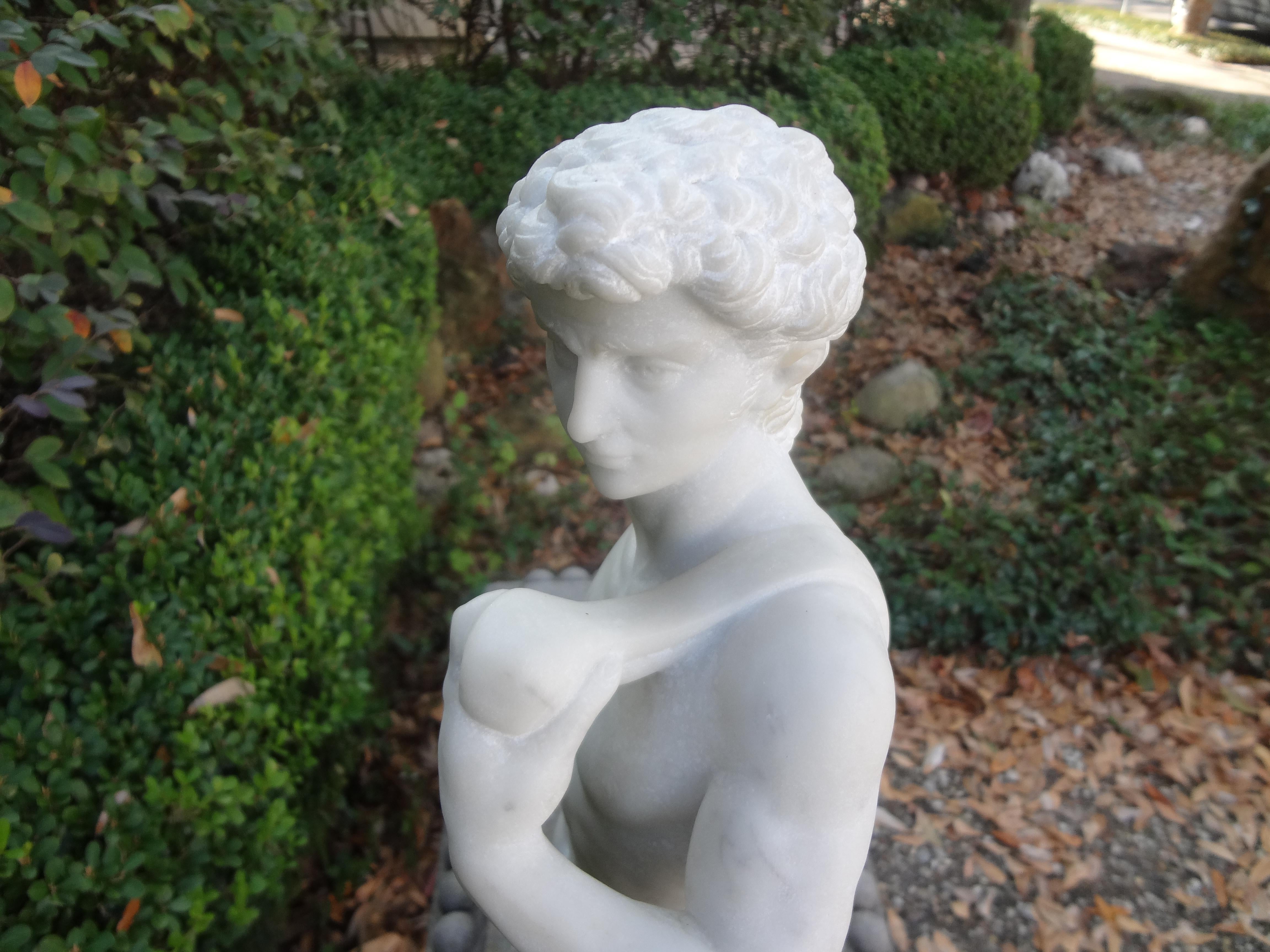 Vintage Italian Carrara Marble Sculpture of David In Good Condition For Sale In Houston, TX