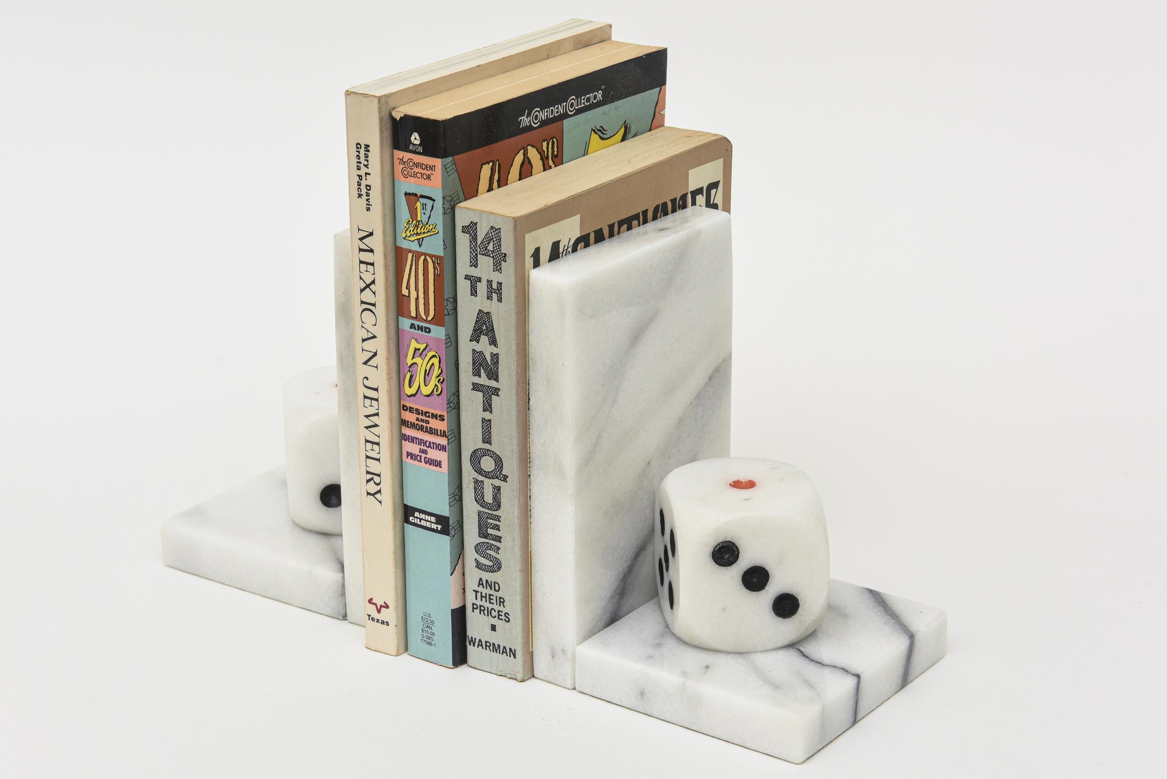Vintage Italian White Carrara Marble, Red and Black Dice Bookends Pair Of For Sale 5
