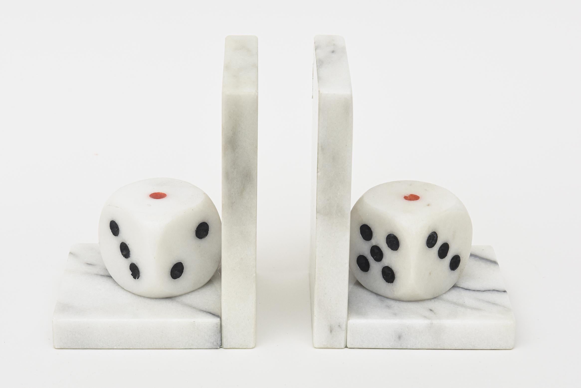 Vintage Italian White Carrara Marble, Red and Black Dice Bookends Pair Of For Sale 7