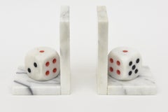 Vintage Italian White Carrara Marble, Red, Black Dice Bookends Pair Of Polished