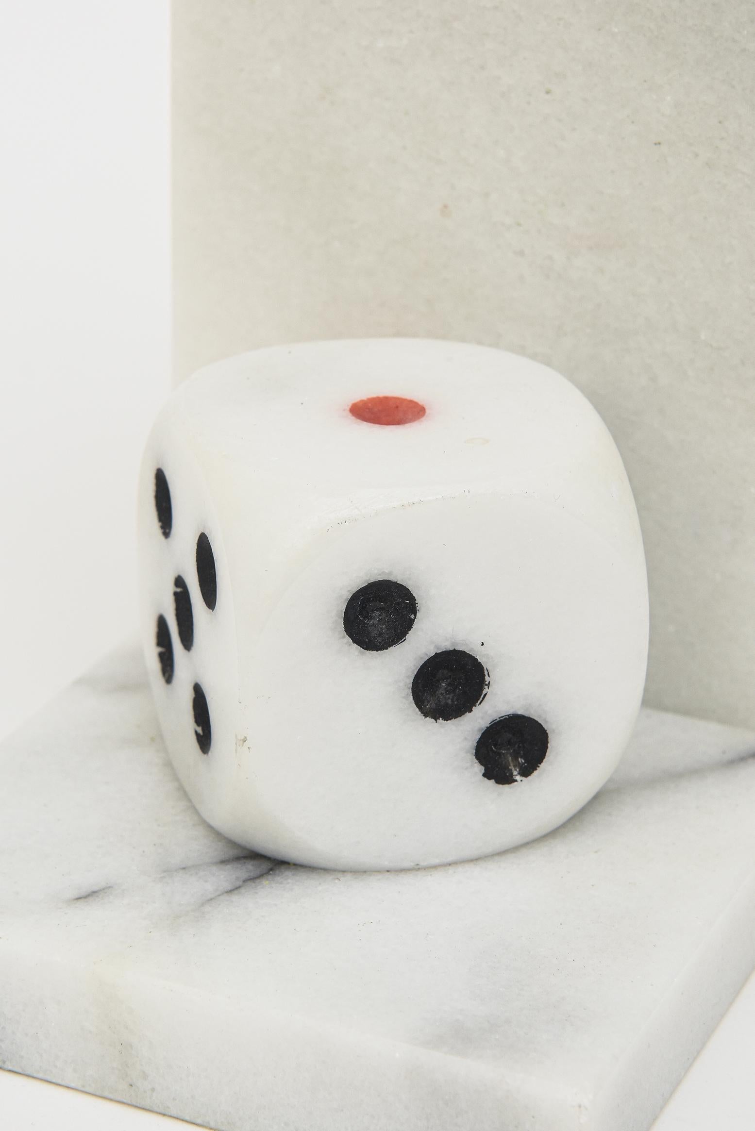 Vintage Italian White Carrara Marble, Red and Black Dice Bookends Pair Of For Sale 2