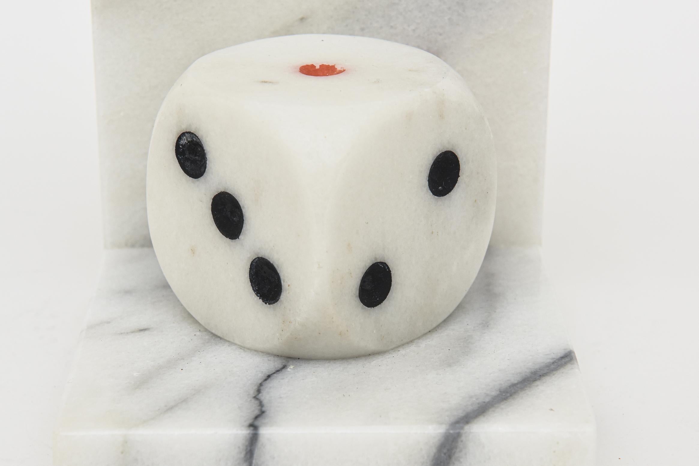 Vintage Italian White Carrara Marble, Red and Black Dice Bookends Pair Of For Sale 3