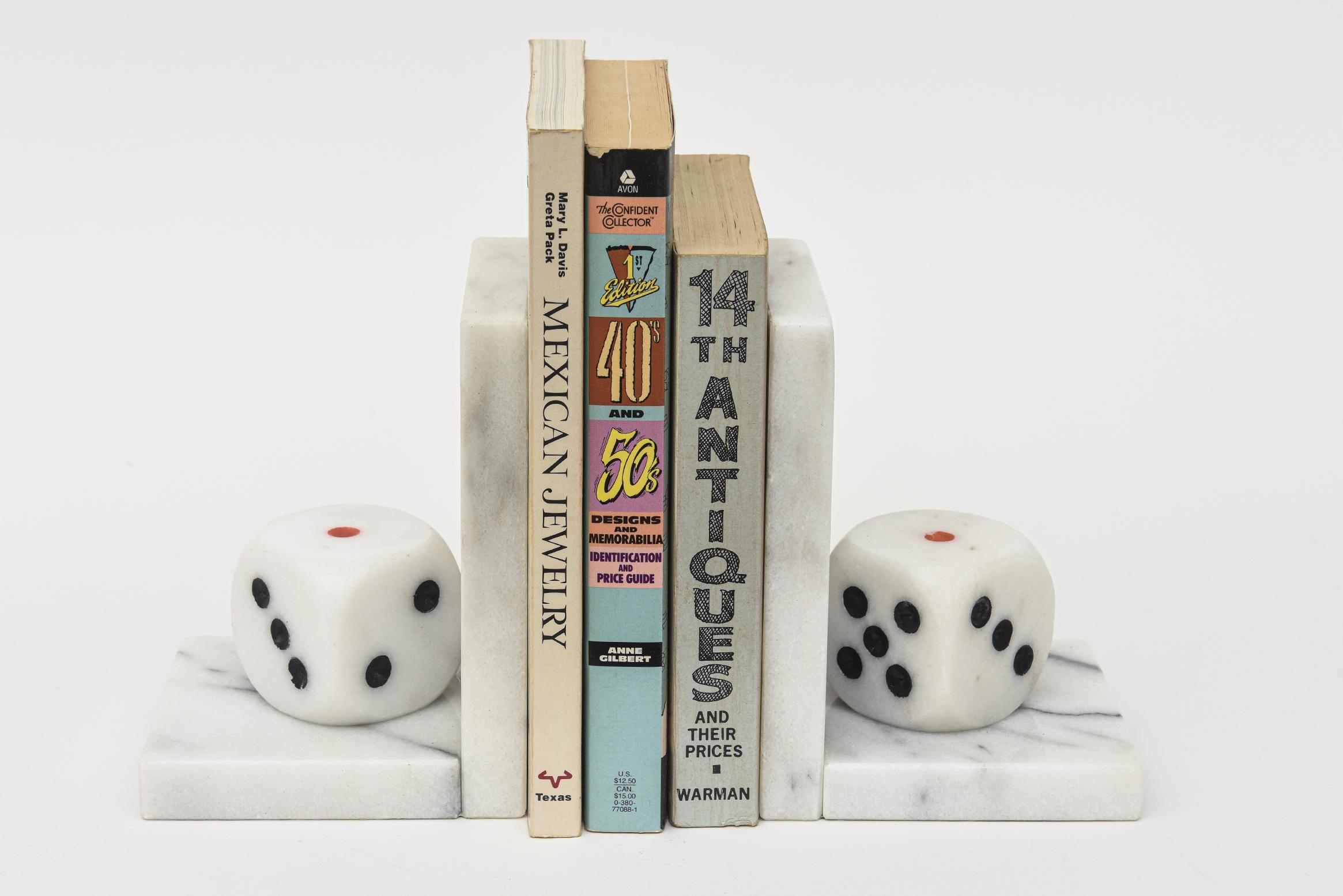 Vintage Italian White Carrara Marble, Red and Black Dice Bookends Pair Of For Sale 4