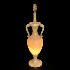 Vintage Italian Carved Alabaster Urn Table Lamp with Twin Handles