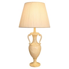 Vintage Italian Carved Alabaster Urn Table Lamp with Twin Handles