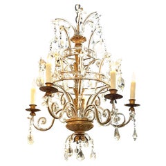 Vintage Italian Carved and Giltwood Beaded Crystal Chandelier