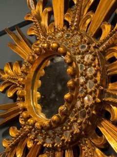 Vintage Italian Carved and Giltwood Sunburst Mirror