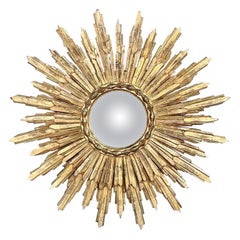 Vintage Italian Carved and Giltwood Sunburst Mirror with Convex Glass