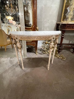 Vintage Italian Carved and Painted Demi-Lune Table with Greek Key Pattern
