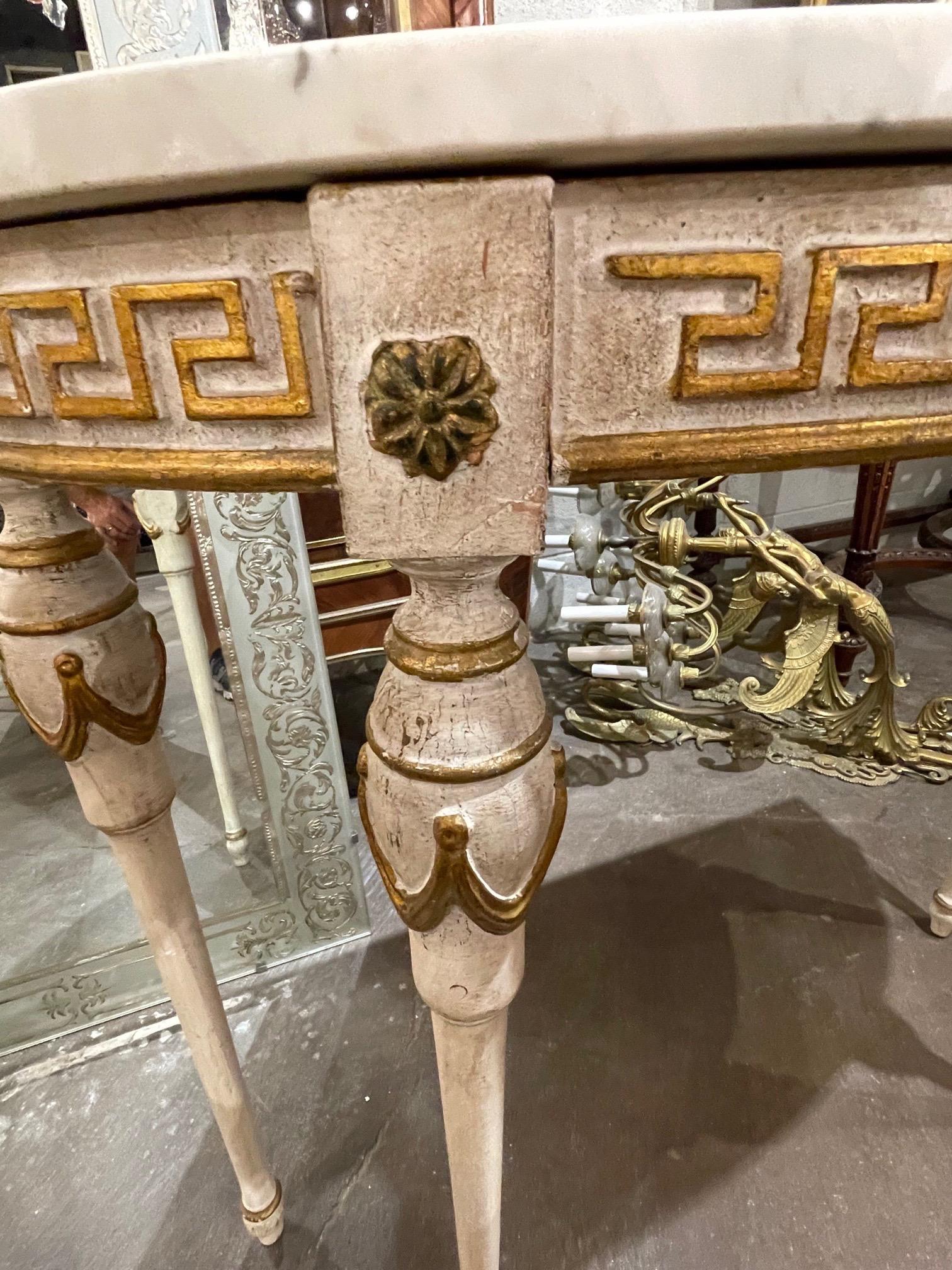 Vintage Italian Carved and Painted Demi-Lune Table with Greek Key Pattern In Good Condition In Dallas, TX