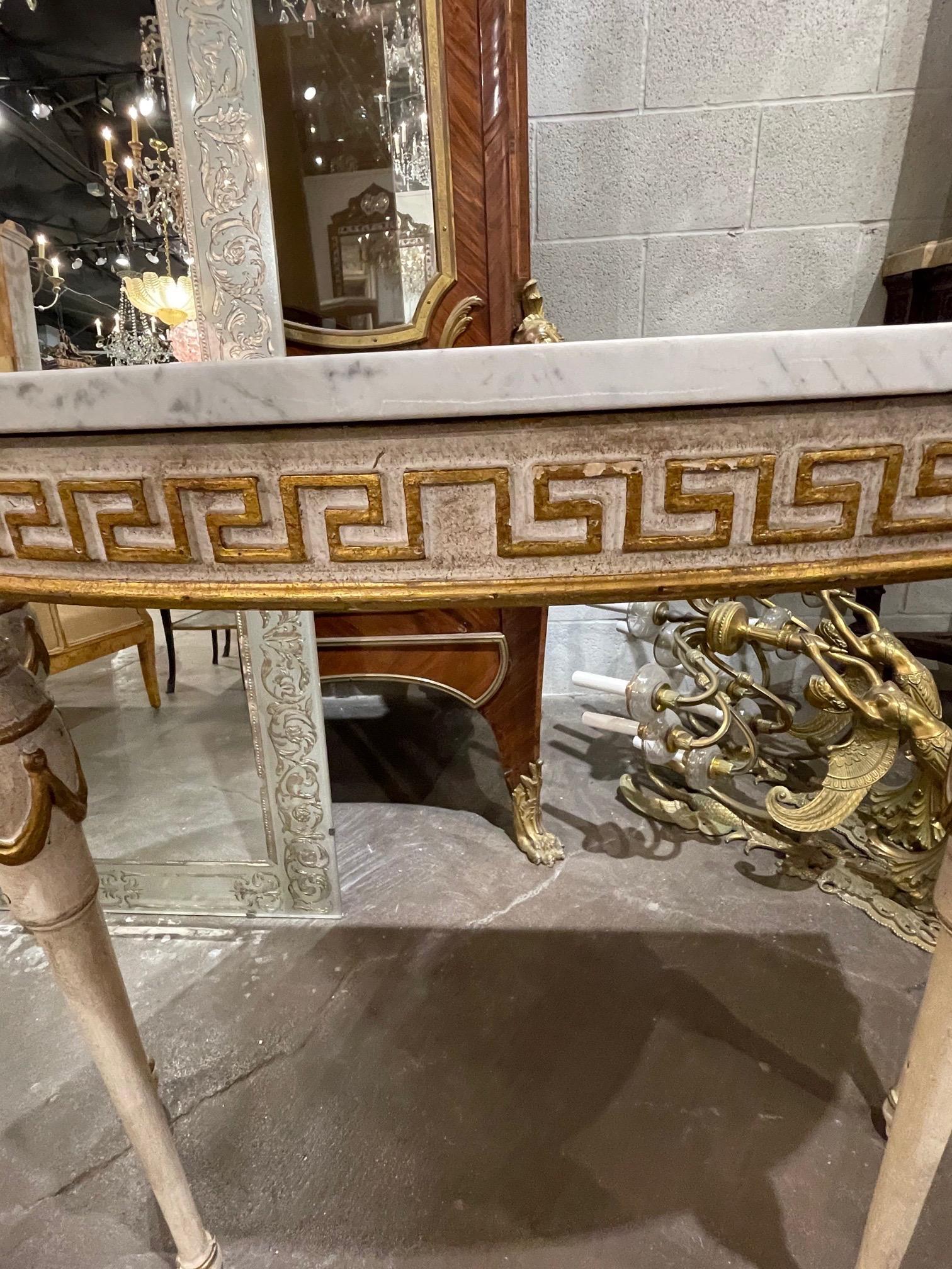 20th Century Vintage Italian Carved and Painted Demi-Lune Table with Greek Key Pattern