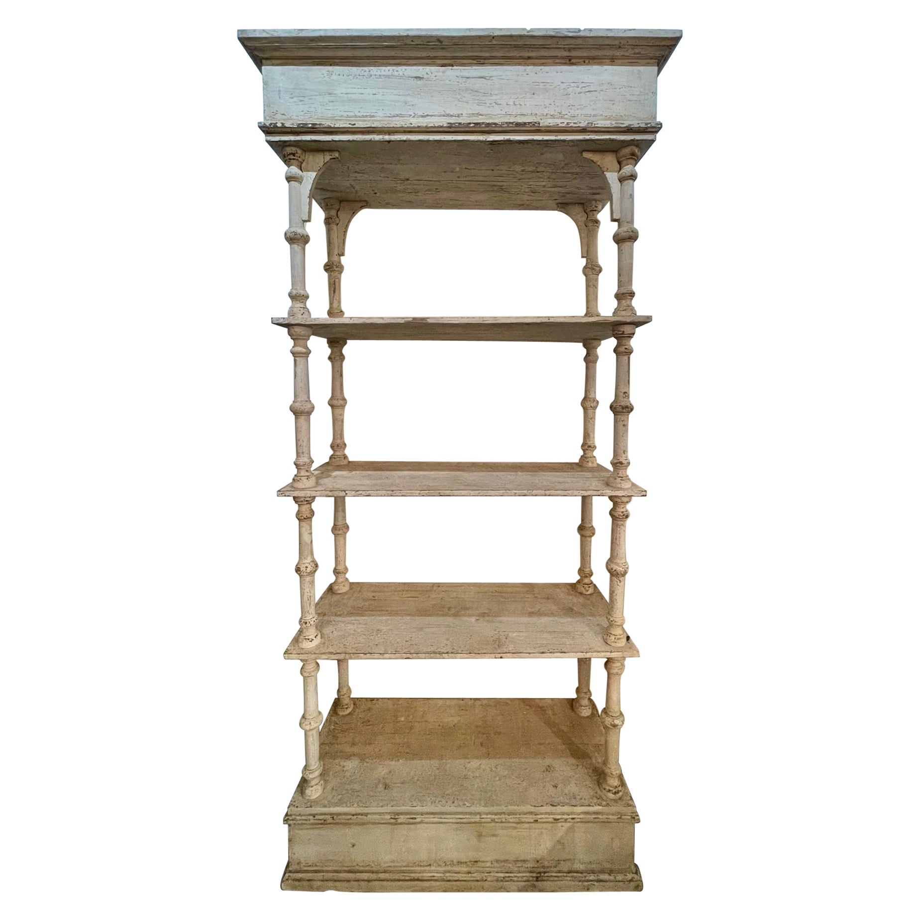 Scaffale da esposizione vintage italiano intagliato e dipinto
