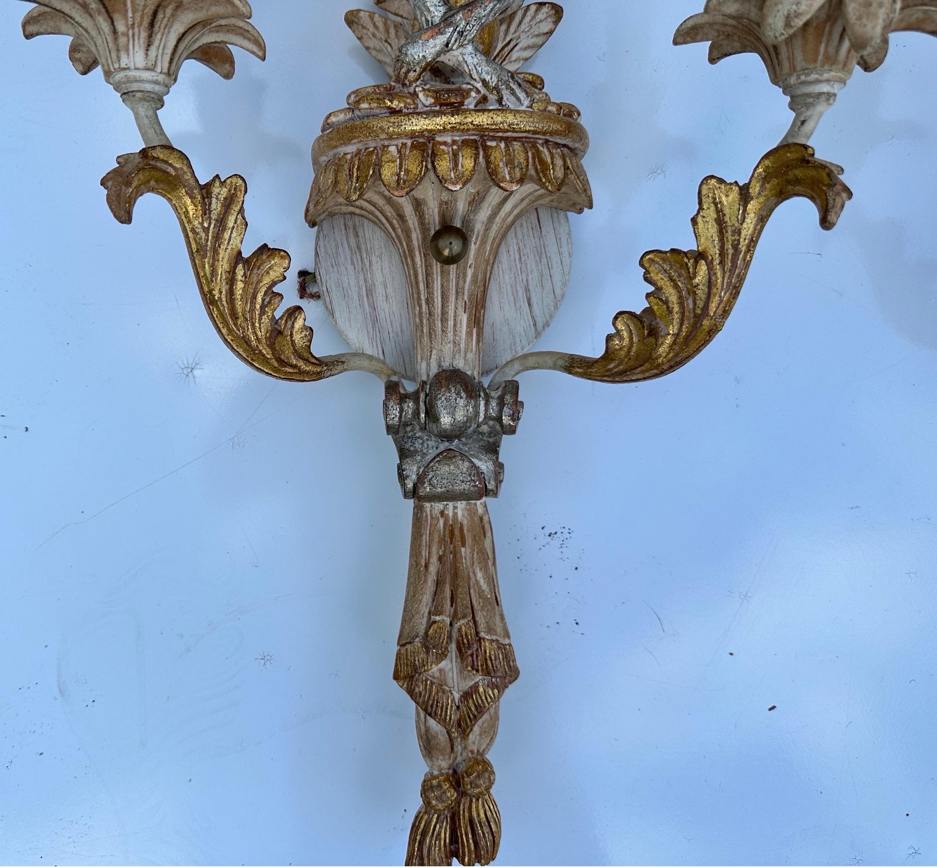 Paire d'appliques à singe à deux branches, vintage italien, sculpté et peint en vente 8