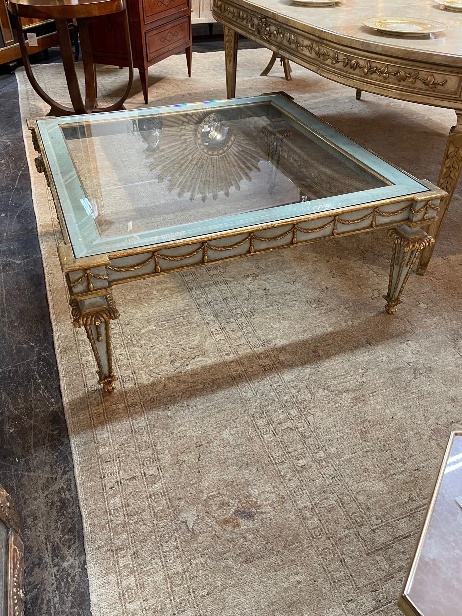 Vintage Italian Carved and Parcel Coffee Table 5
