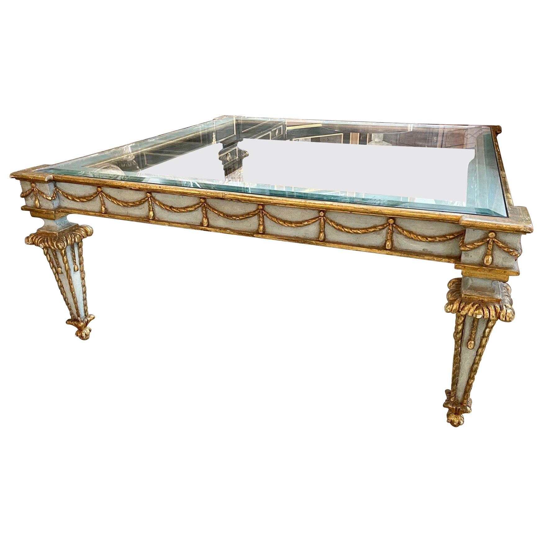 Vintage Italian Carved and Parcel Coffee Table