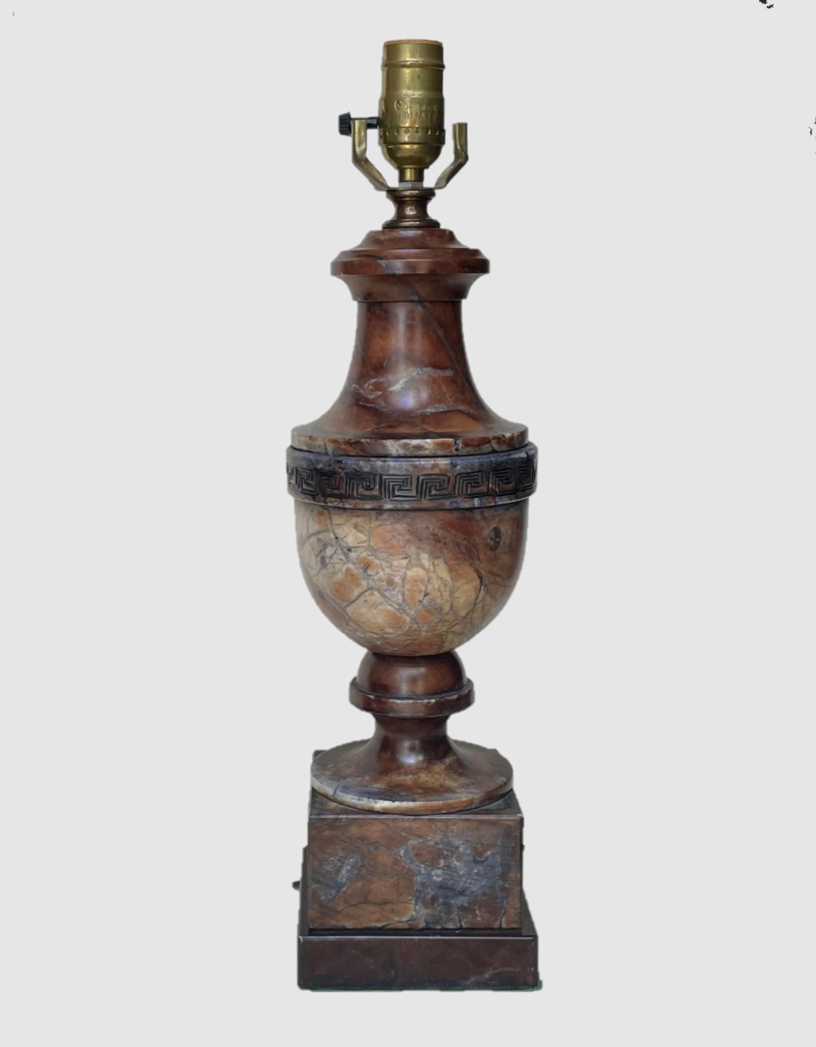 Vintage Italian Carved Baluster Urn Marble Tabletop Lamp. In Good Condition In Vero Beach, FL