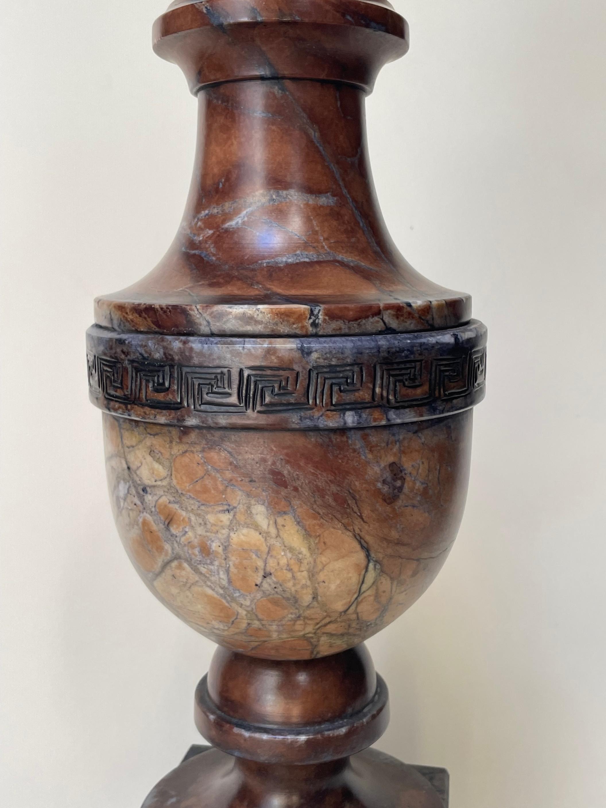20th Century Vintage Italian Carved Baluster Urn Marble Tabletop Lamp.