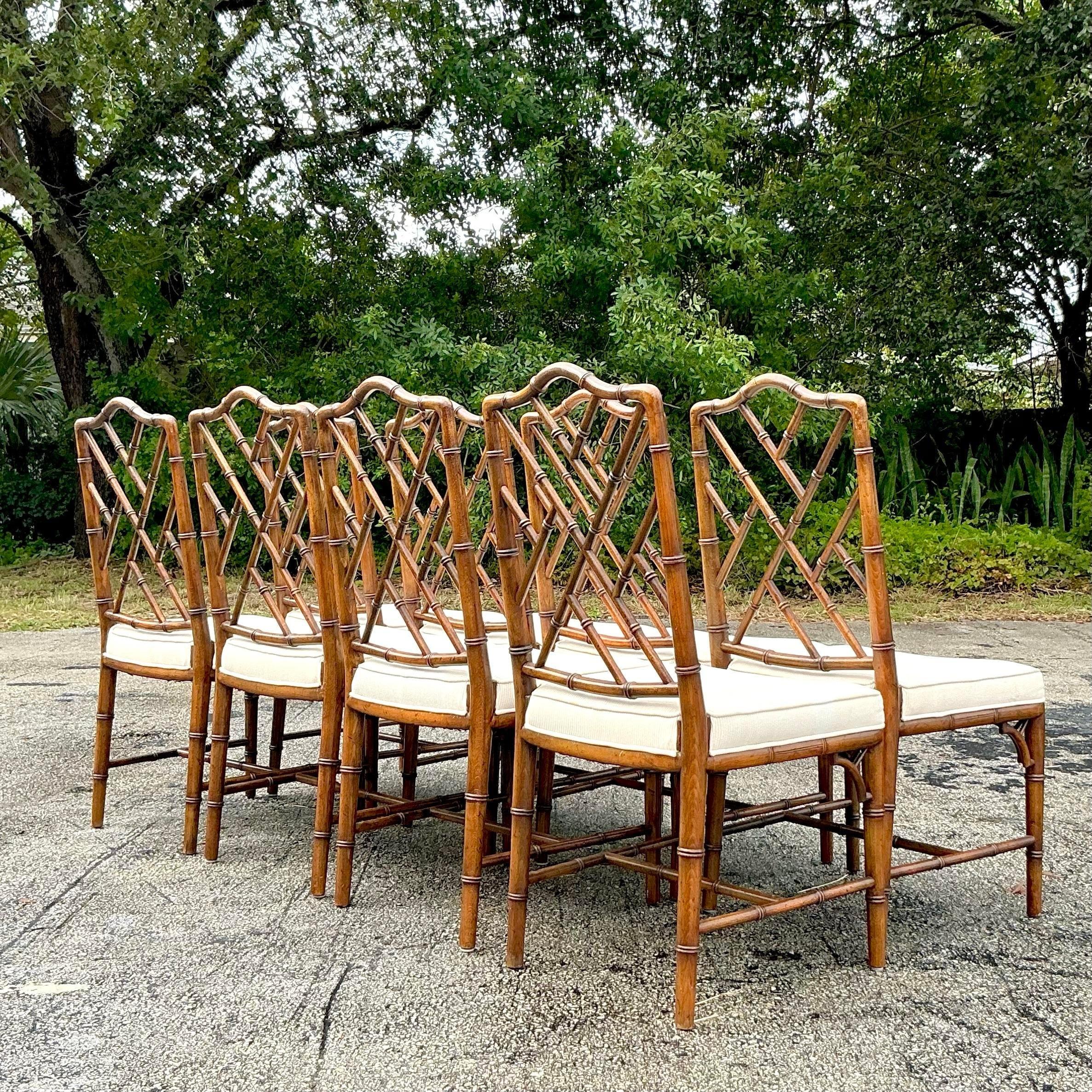 Vintage Italian Carved Bamboo Chinese Chippendale Dining Chairs - Set of 8 4