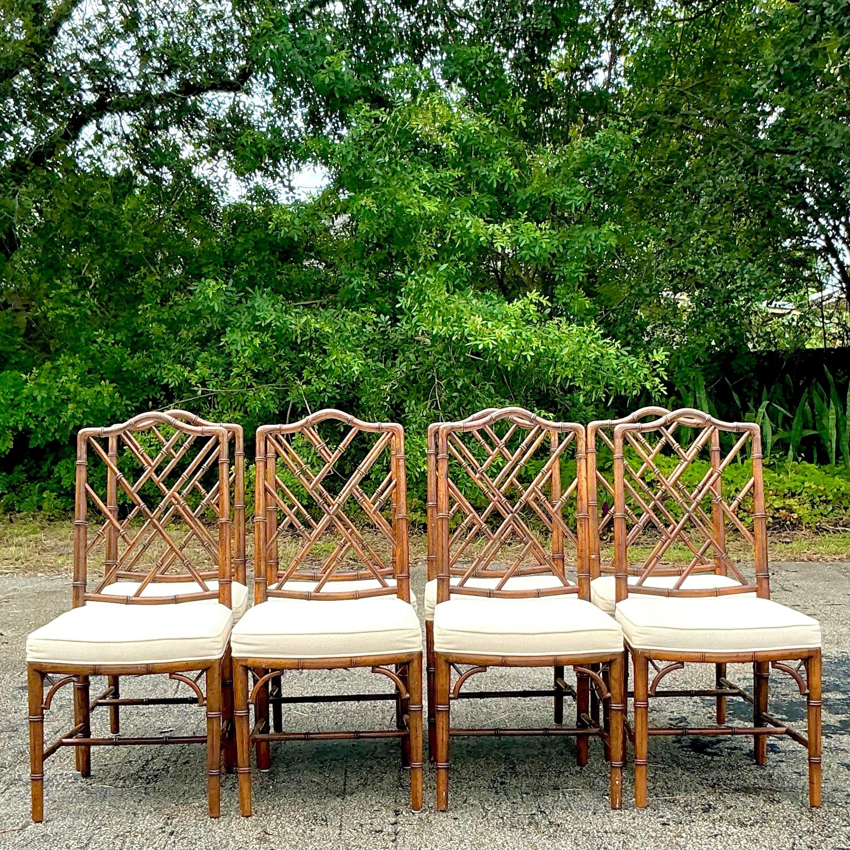 Vintage Italian Carved Bamboo Chinese Chippendale Dining Chairs - Set of 8 In Good Condition In West Palm Beach, FL