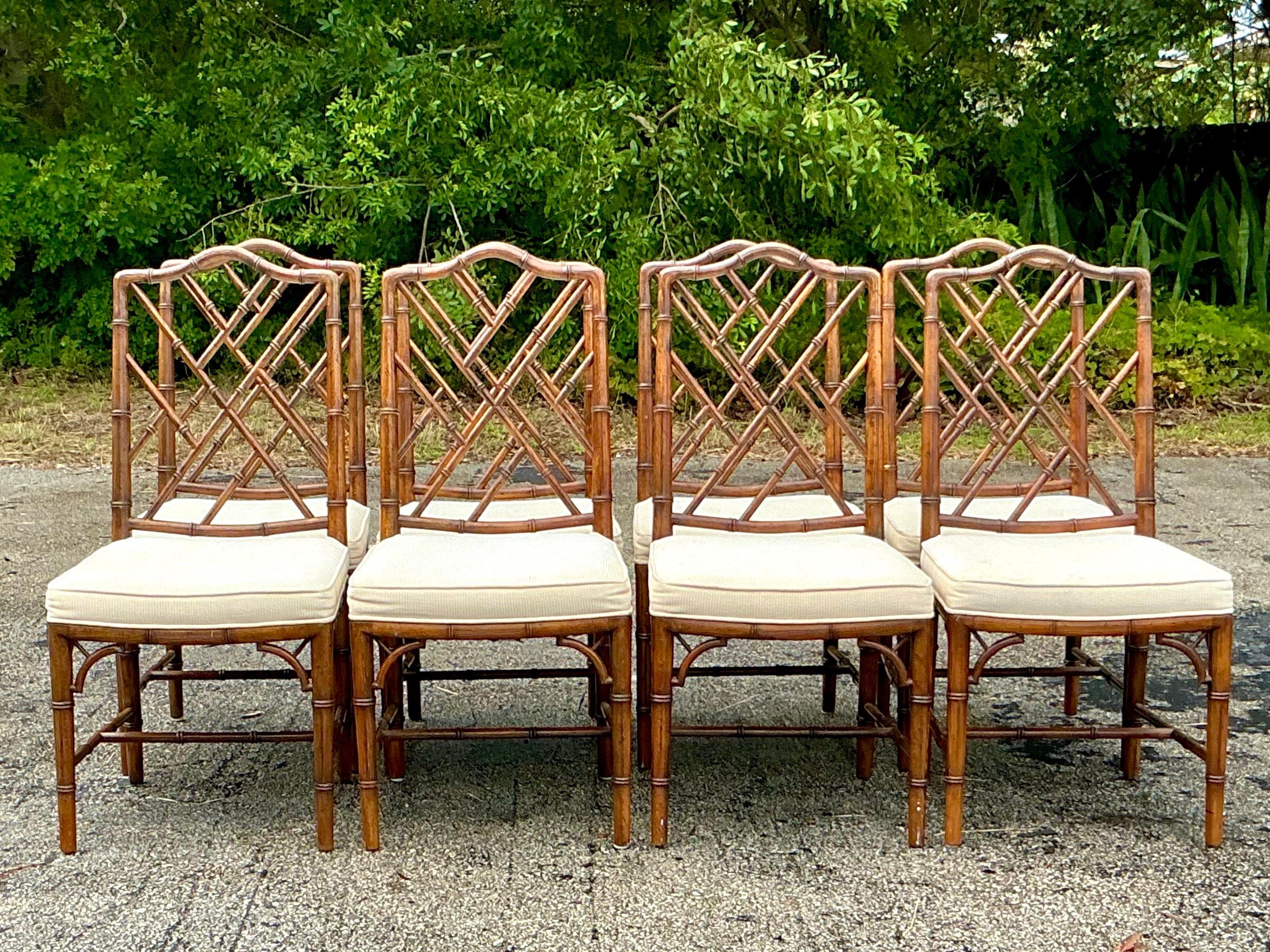 Vintage Italian Carved Bamboo Chinese Chippendale Dining Chairs - Set of 8 1