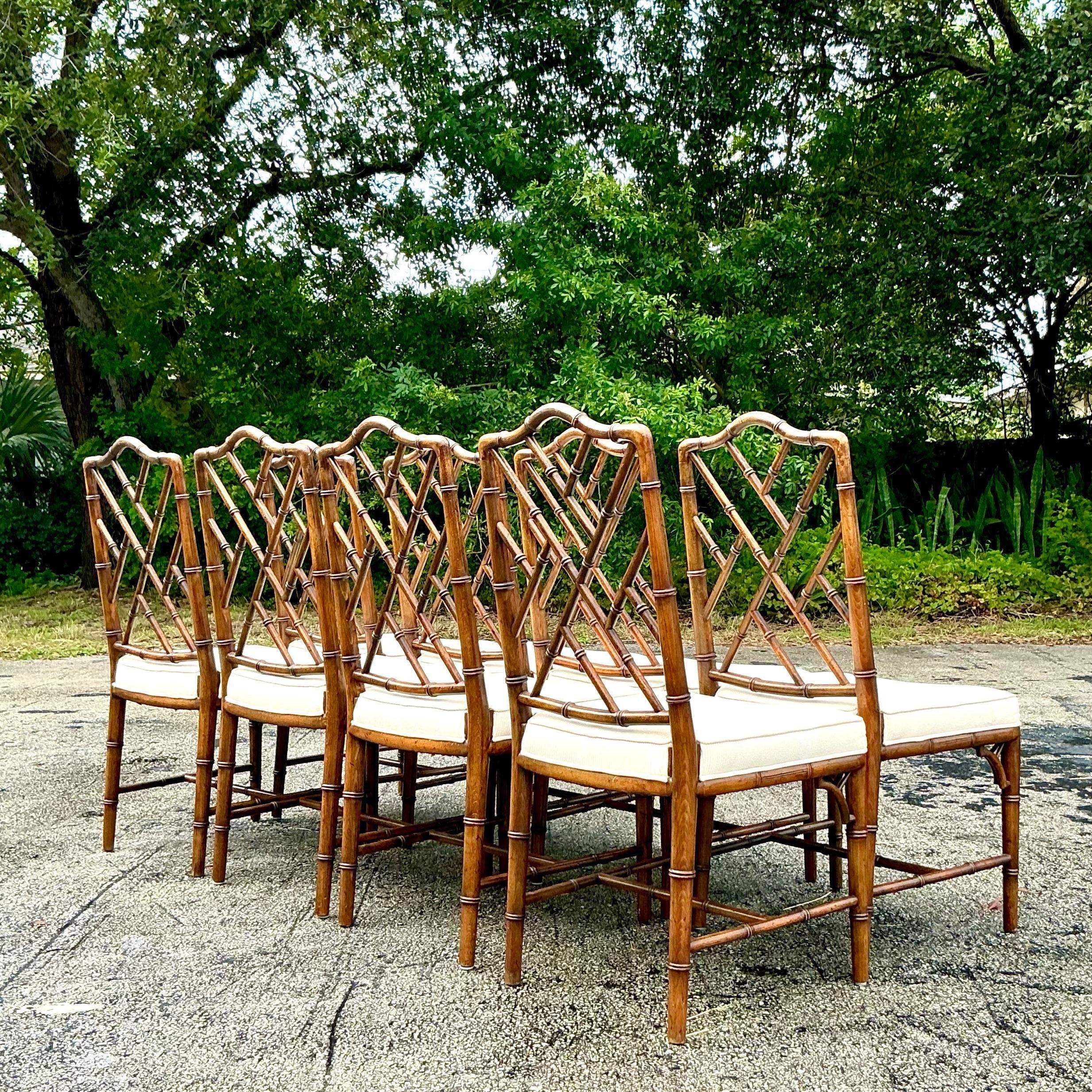 Vintage Italian Carved Bamboo Chinese Chippendale Dining Chairs - Set of 8 2