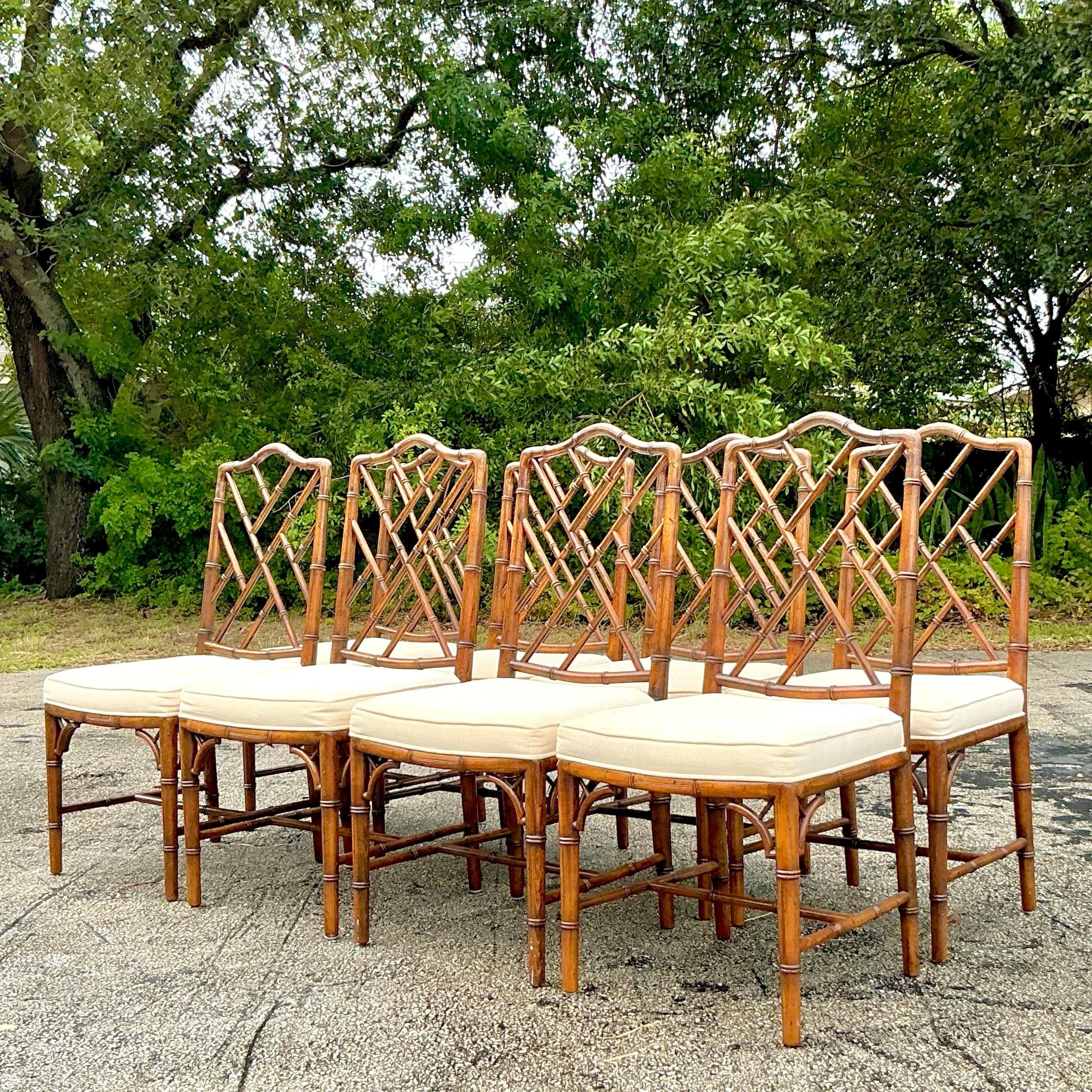 Vintage Italian Carved Bamboo Chinese Chippendale Dining Chairs - Set of 8 3