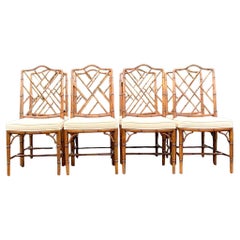 Sillas de Comedor Chippendale Chinas de Bambú Tallado Italianas Vintage - Lote de 8