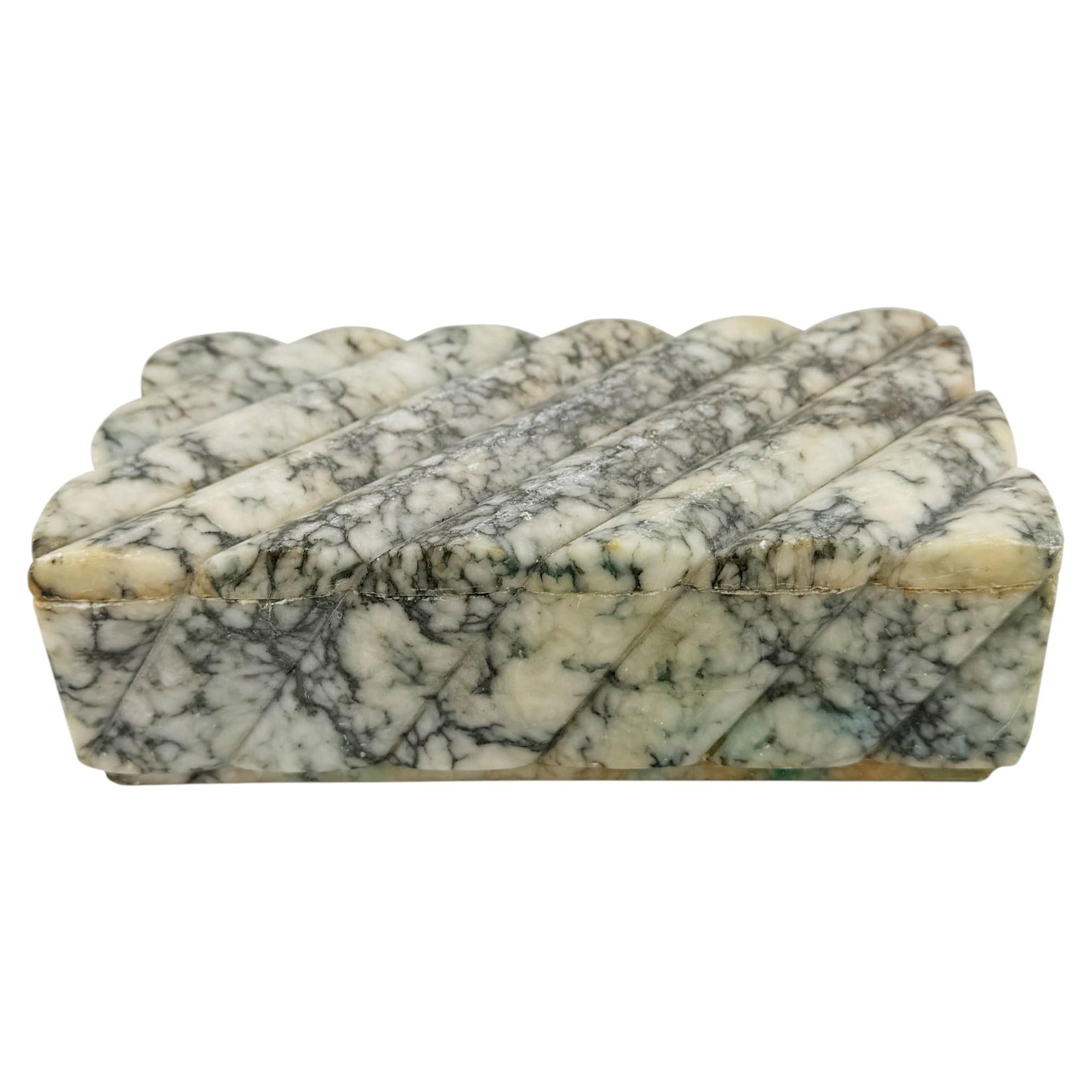 Vintage Italian Carved Bardiglio Marble Art Deco Cigarette Box or Jewelry Casket