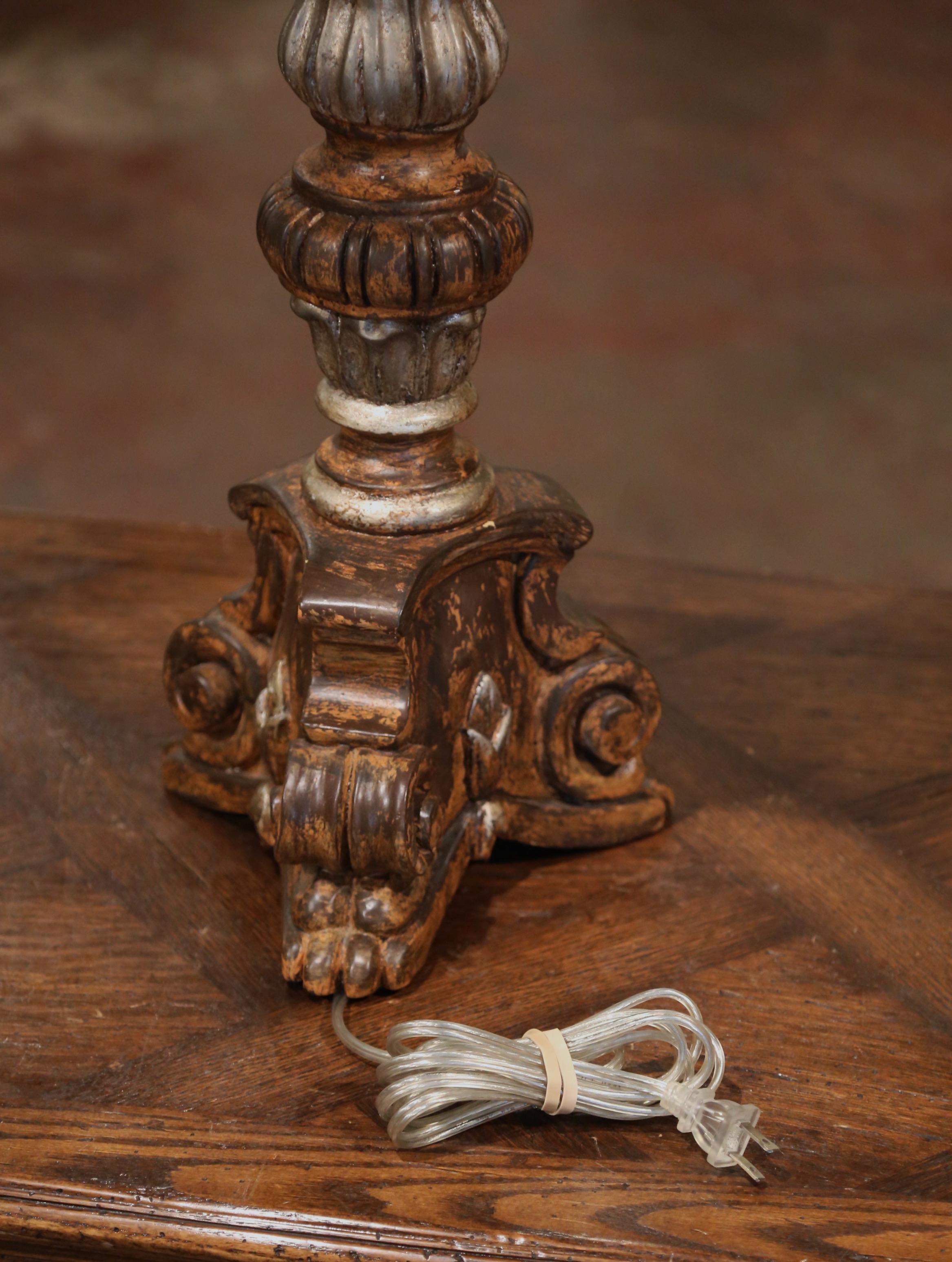 Vintage Italian Carved Candlestick Table Lamp with Parchment Shade 3