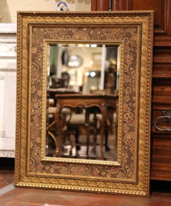 Vintage Italian Carved Giltwood and Fabric Wall Mirror with Beveled Glass