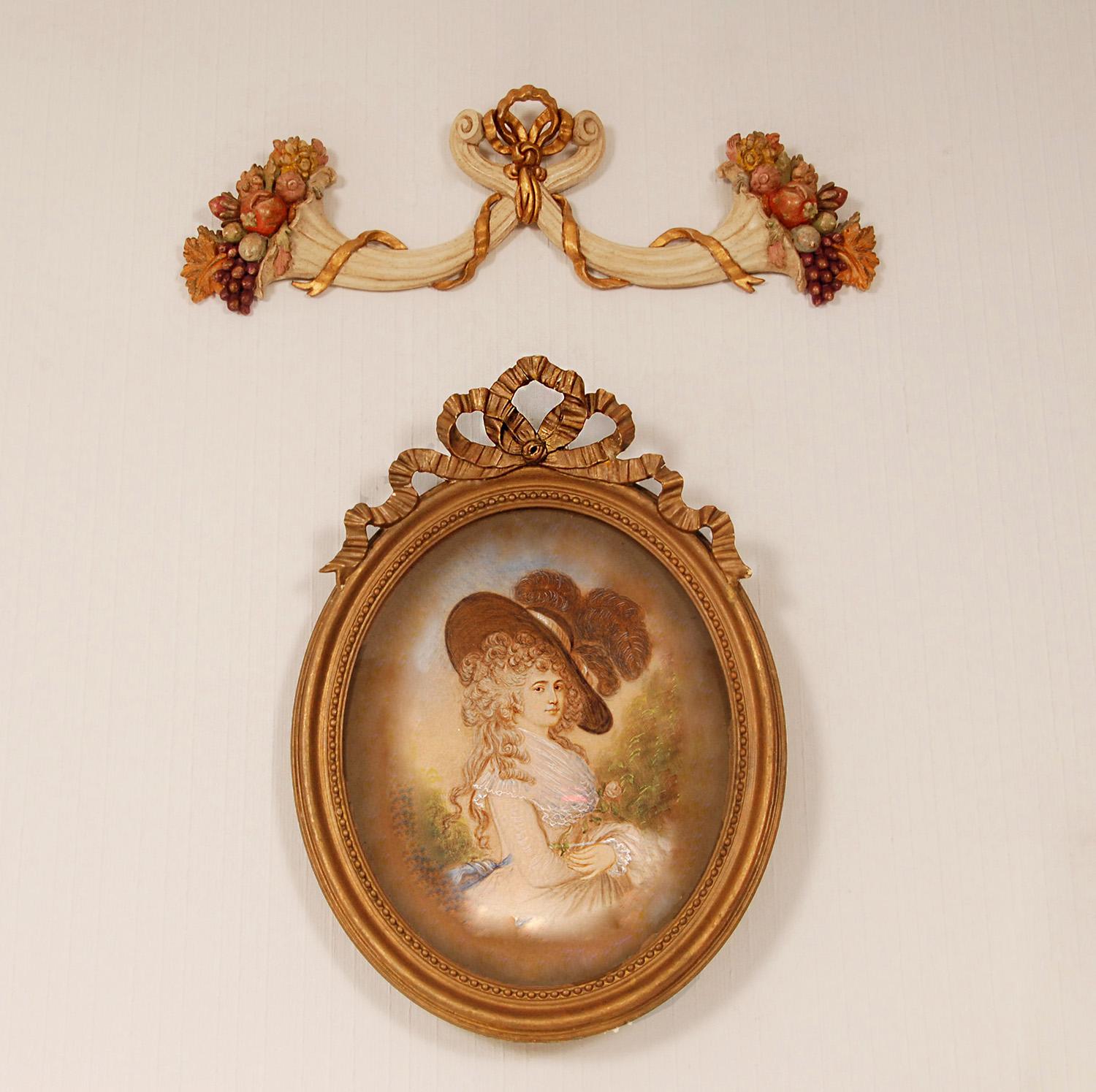 Style: Italian, French Country, French provincial, Louis XVI, Antique, Neoclassical, Baroque, Rococo
Product: Carved wood wall Ornament ( Painting and frame is not included)
Material: Fruitwood and lacquer
Technique: Hand carved, hand lacquered and