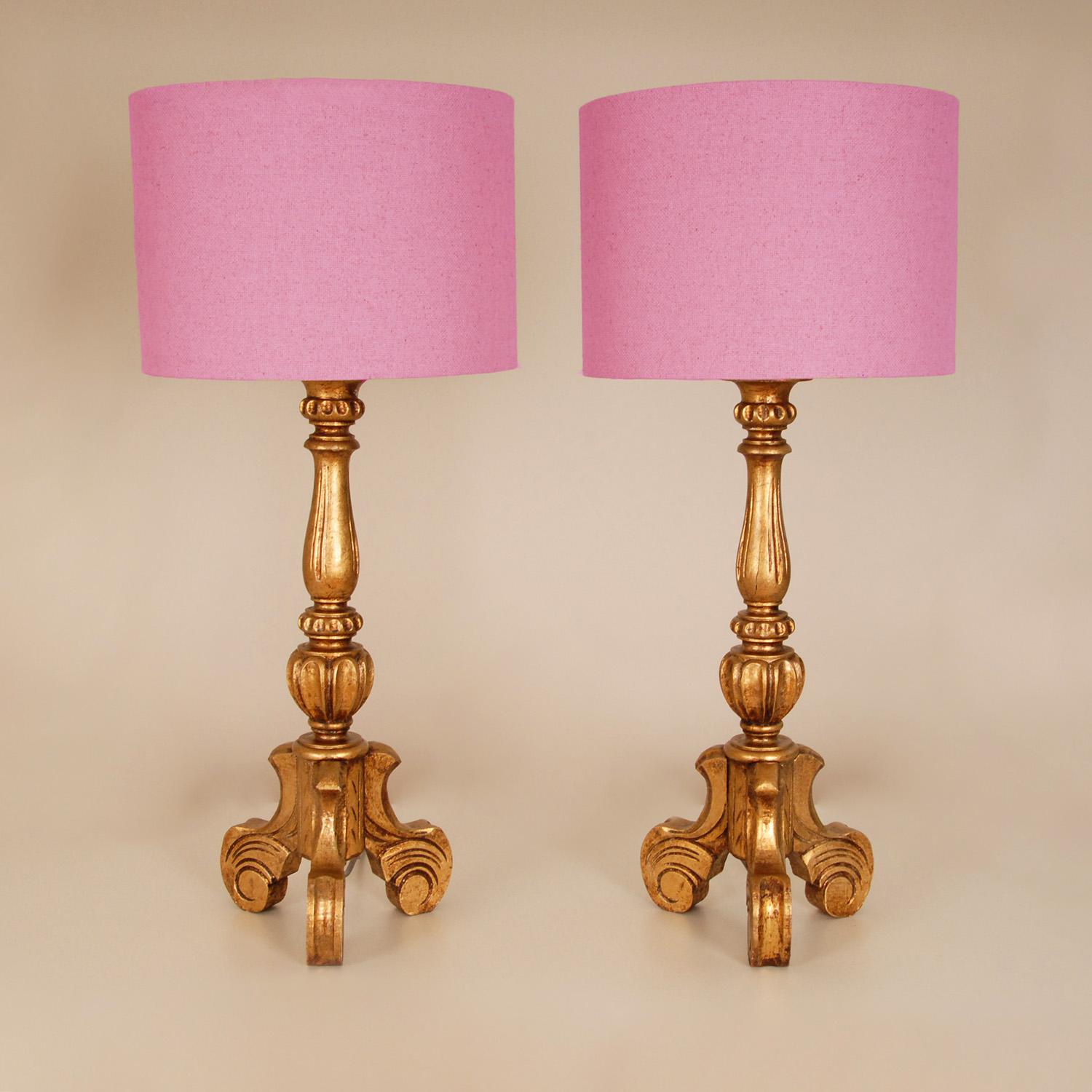Italienische geschnitzte Vintage-Tischlampen aus vergoldetem Holz im Barockstil, Gold, 1960, Paar im Angebot 4