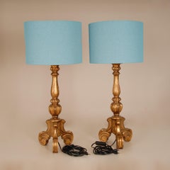 Vintage Italian Carved Giltwood Lamps Gold Baroque style Table Lamps 1960 a Pair