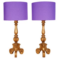 Vintage Italian Carved Giltwood Lamps Gold Baroque style Table Lamps 1960 a Pair