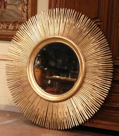 Large Vintage Italian Carved Giltwood Sunburst Mirror with Beveled Glass