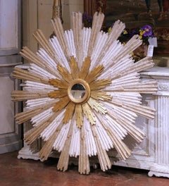 Vintage Italian Carved Giltwood Sunburst Mirror with Two-Tier Rays