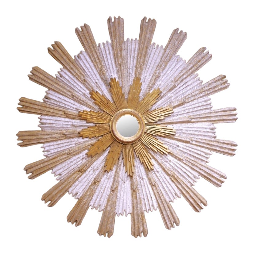 Vintage Italienisch geschnitzt Giltwood Sunburst Spiegel mit zwei-Tier-Rays im Angebot
