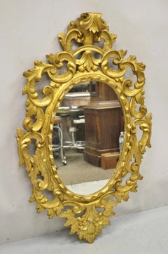 Vintage Italian Carved Gold Giltwood French Rococo Baroque Style Wall Mirror