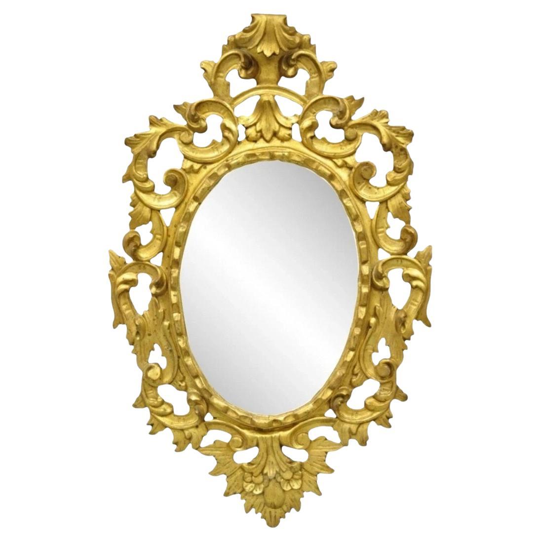 Vintage Italian Carved Gold Giltwood French Rococo Baroque Style Wall Mirror