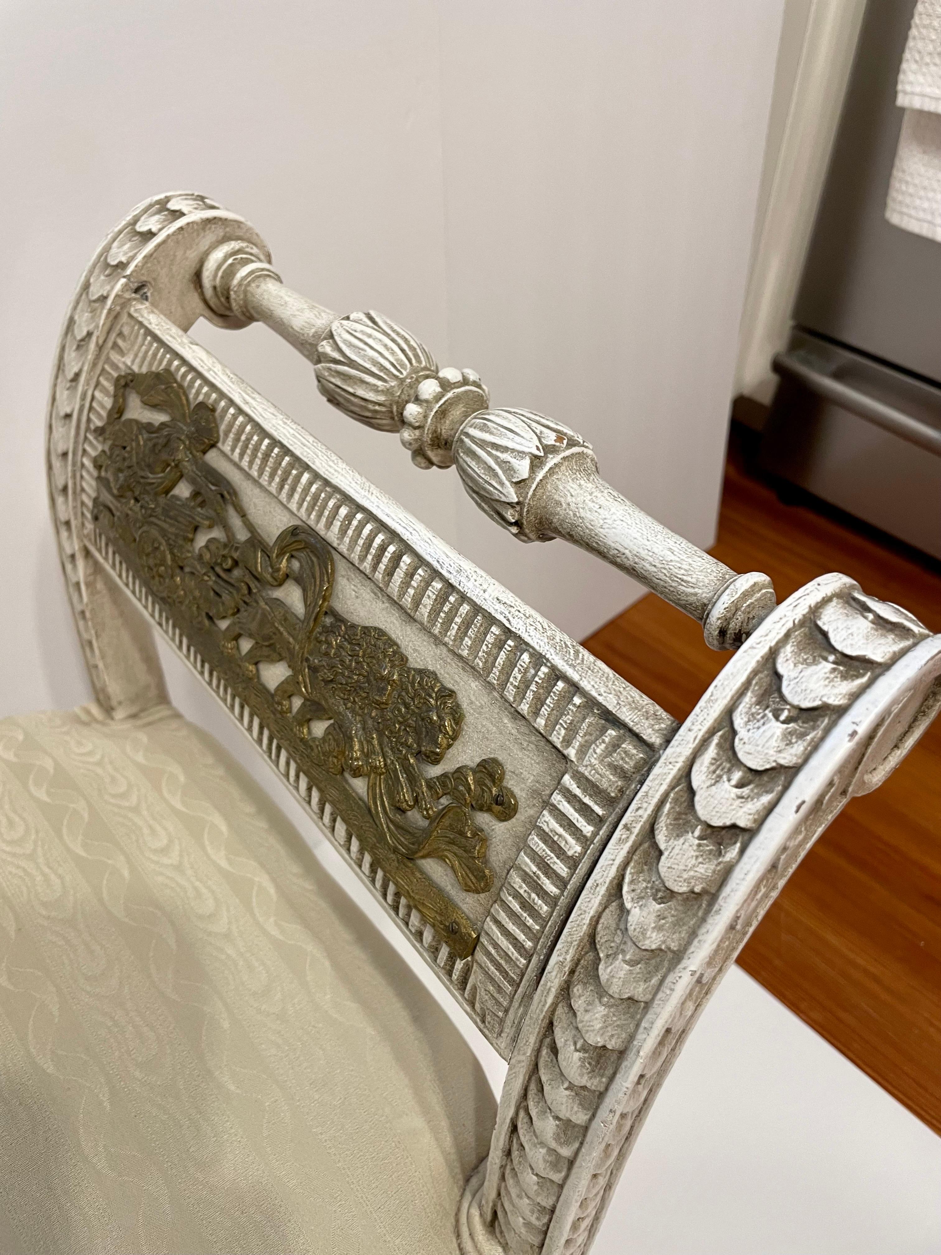 Neoclassical Revival Vintage Italian Carved Painted Bench For Sale