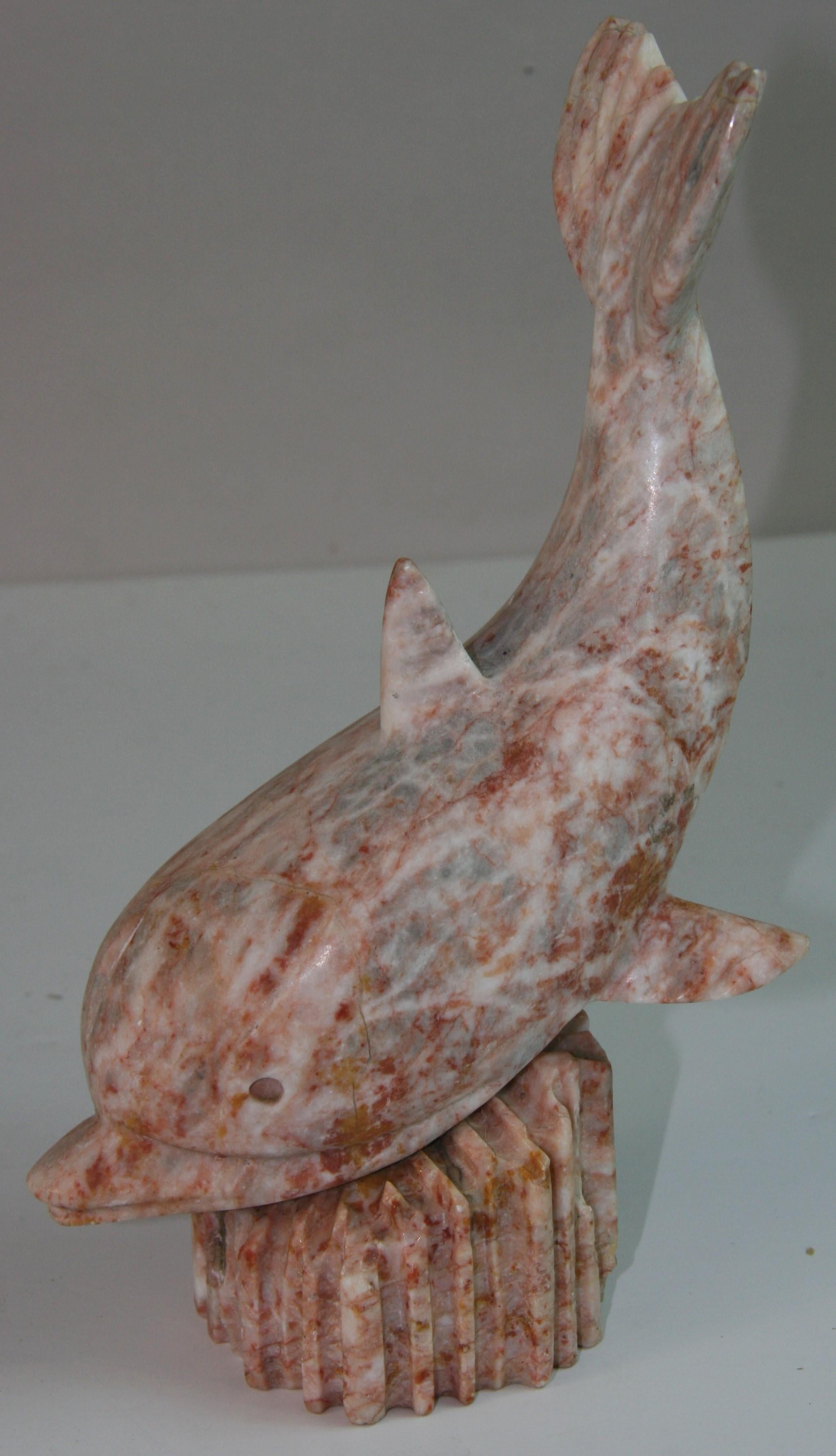 1699 Vintage Italian carved pink marble of a dolphin