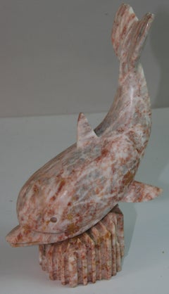 Vintage Italian Carved Pink Marble Dolphin Sculpture