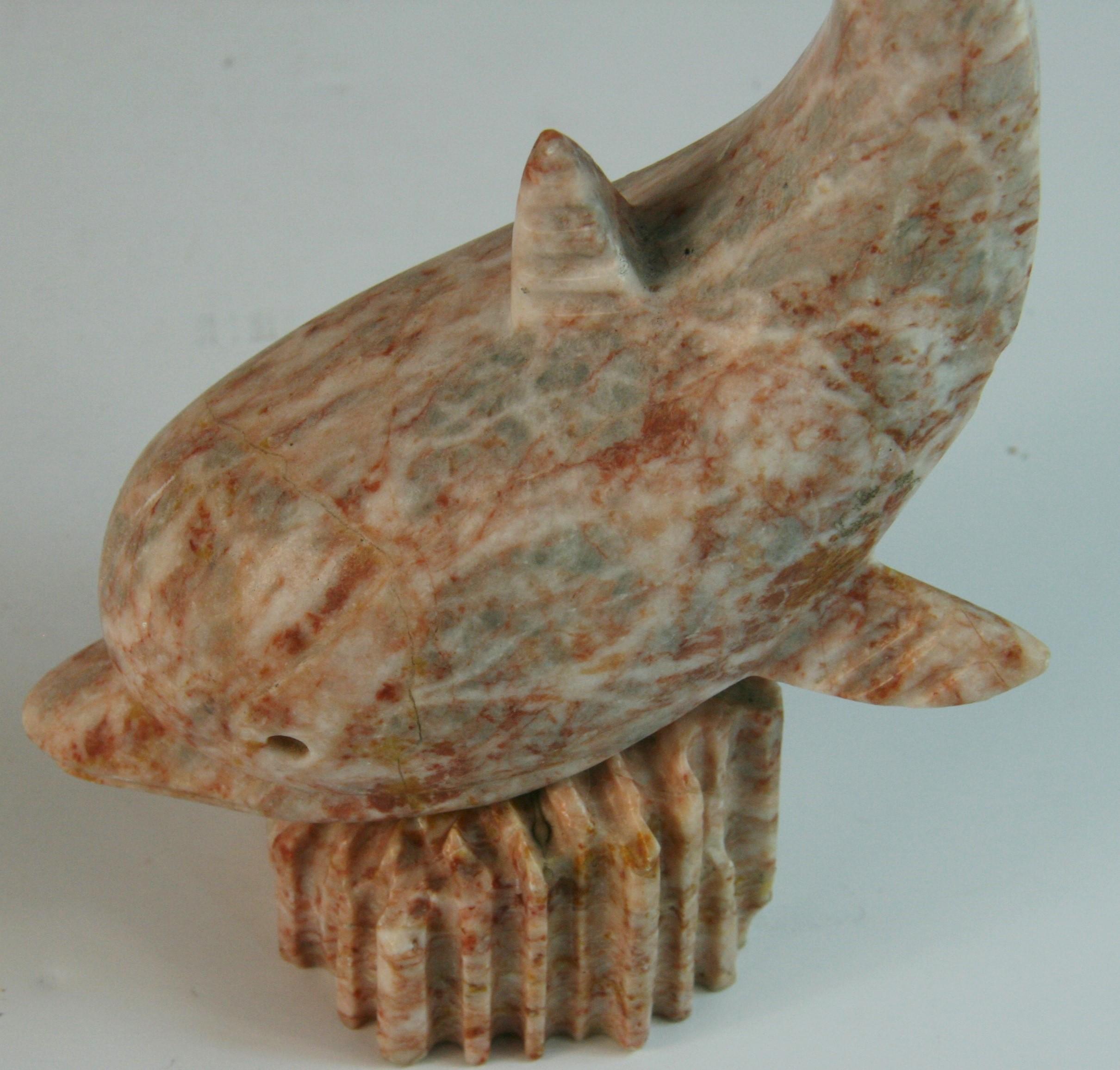 Vintage Italian Carved Pink Marble Dolphin Sculpture For Sale 5